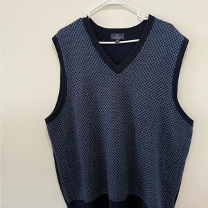 Brooks Brothers Navy Blue Patterned V-Neck Sweater Vest